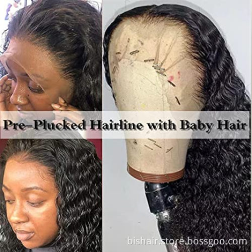 Front Lace Wig Real Human Hair Kinky Curly Hair Real Human Hair Brazilian Wet Waves HD Lace Front Wig 150% Density Natural Black